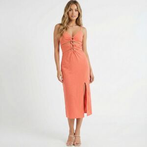 Sage The Label Cutout Midi Dress Small Coral Orange Roam Around Boho NWT Summer